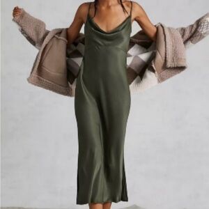 Anthropologie Green Bias Slip Midi Dress